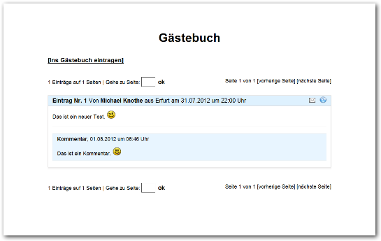 PHP Gästebuch Skript Ansicht